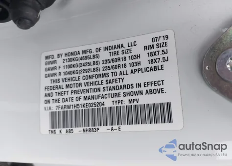 2019 Honda Cr-V Ex z USA, uszkodzony, nr VIN 7FARW1H51KE025204